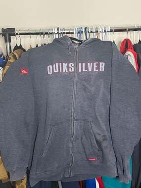 Vintage Quiksilver Boardriding International Grey Zip-Up Hoodie Men's Large